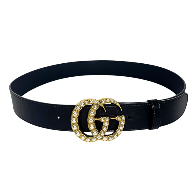 Faux Pearl Accents Leather Belt