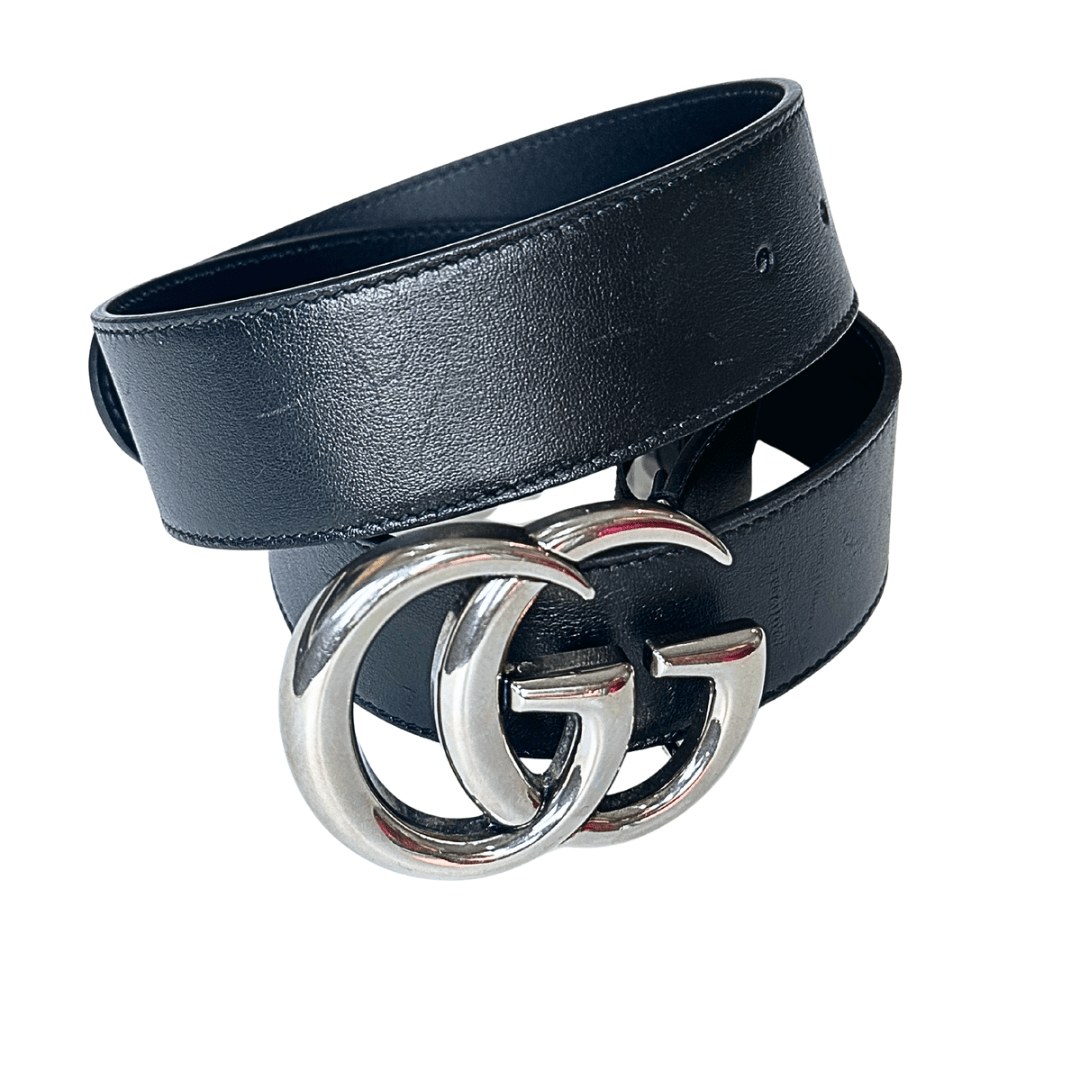 Gucci Silver Double G Leather Belt