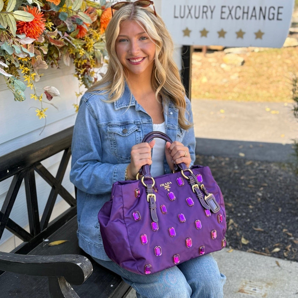 Prada Anemone Purple Pietre Jewel Shopper Tote
