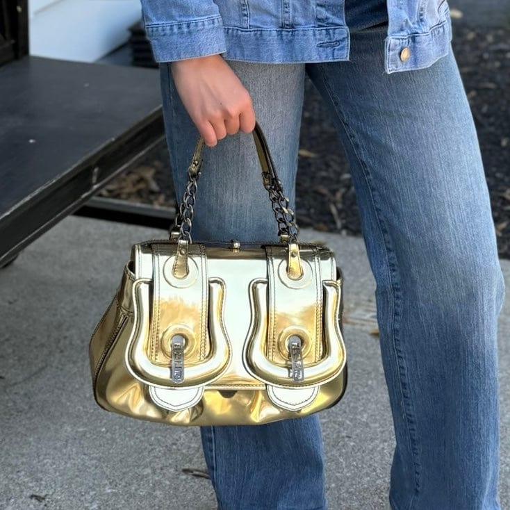 Fendi Gold Patent Leather B Buckle Handbag