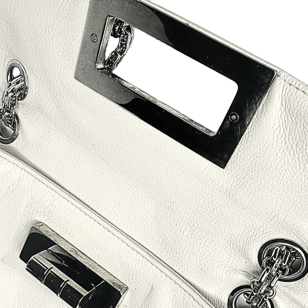 Chanel White Calfskin Mademoiselle Lock Bijoux Chain Flap