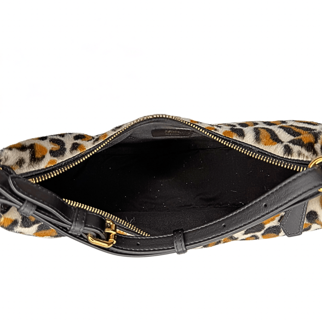 Fendi Fendigraphy Leopard Print Leather and Fur Handbag Hobo