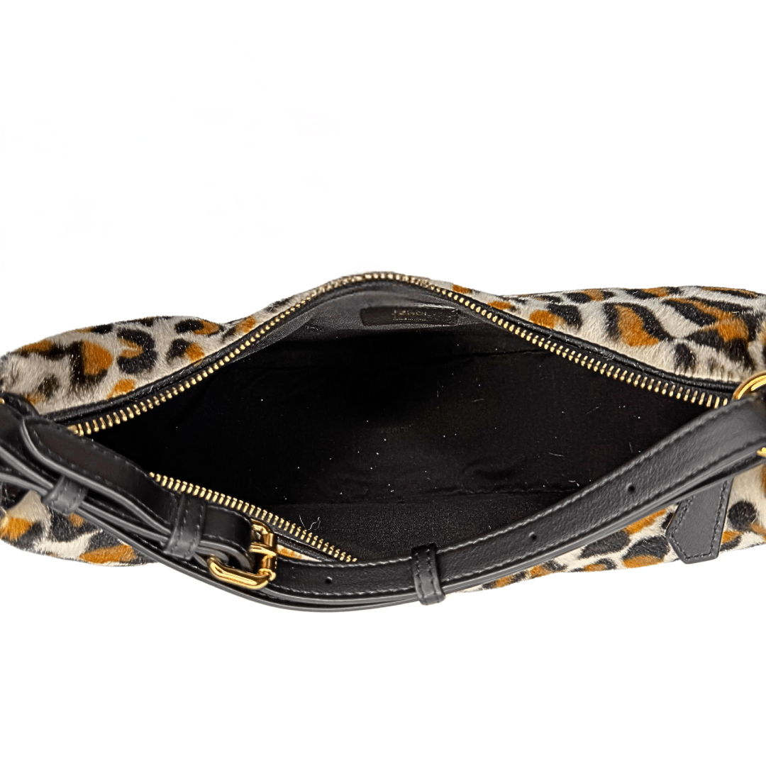 Fendi Fendigraphy Leopard Print Leather and Fur Handbag Hobo
