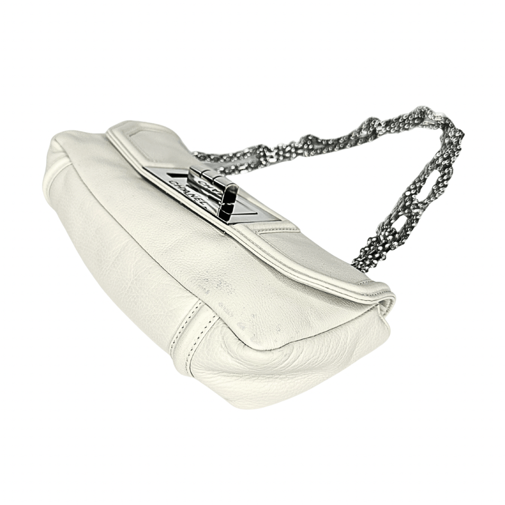 Chanel White Calfskin Mademoiselle Lock Bijoux Chain Flap