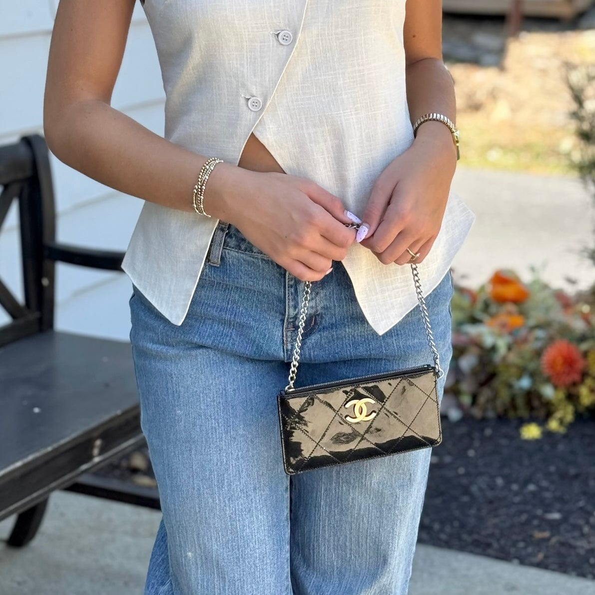 Chanel Quilted Patent Leather Chain Pochette