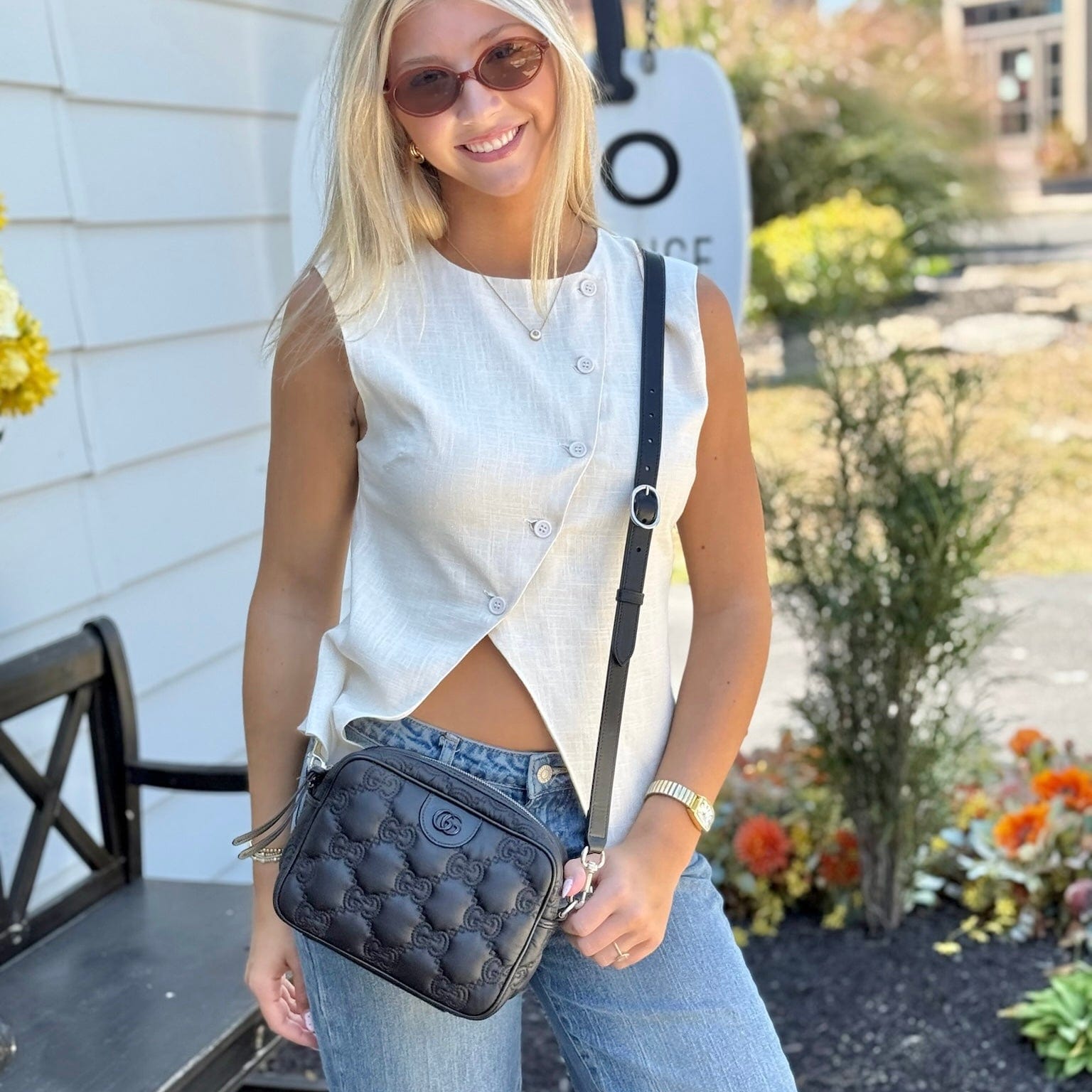 GUCCI GG Stitched Nylon Small Matelassè Crossbody Bag