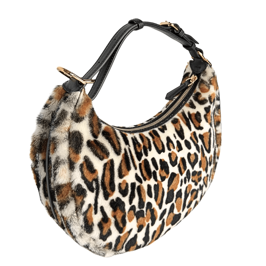 Fendi Fendigraphy Leopard Print Leather and Fur Handbag Hobo