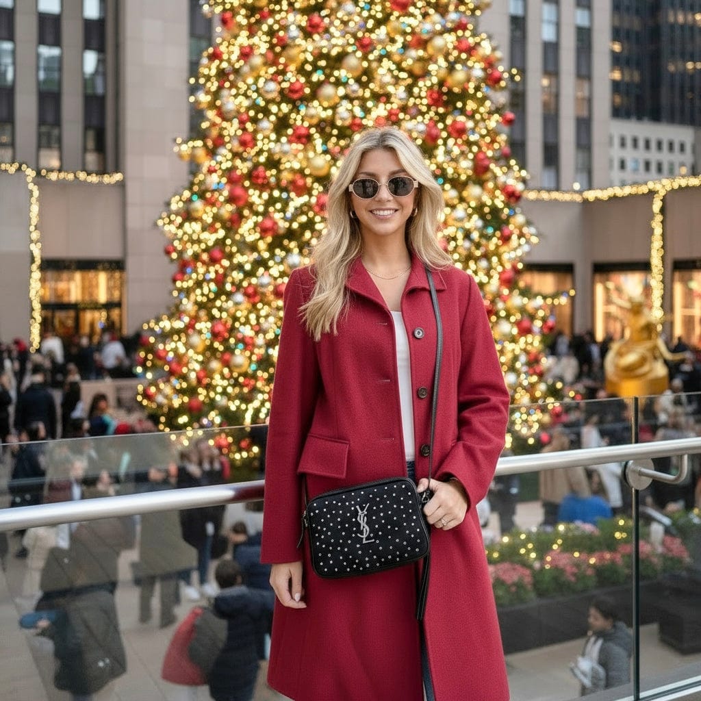 Saint Laurent Black Suede Crystal Camera Bag
