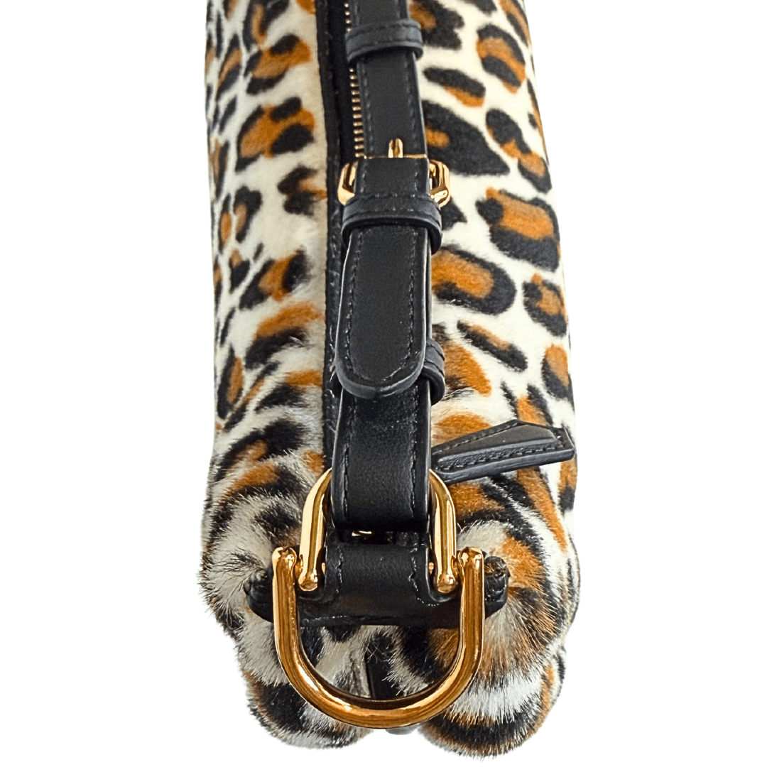 Fendi Fendigraphy Leopard Print Leather and Fur Handbag Hobo
