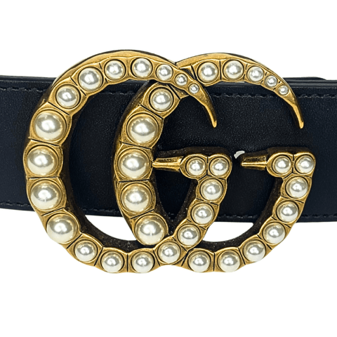 Faux Pearl Accents Leather Belt