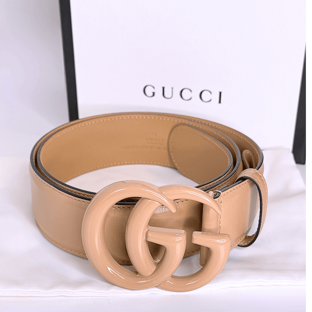 Gucci Azalea Calfskin Enamel Double G Belt