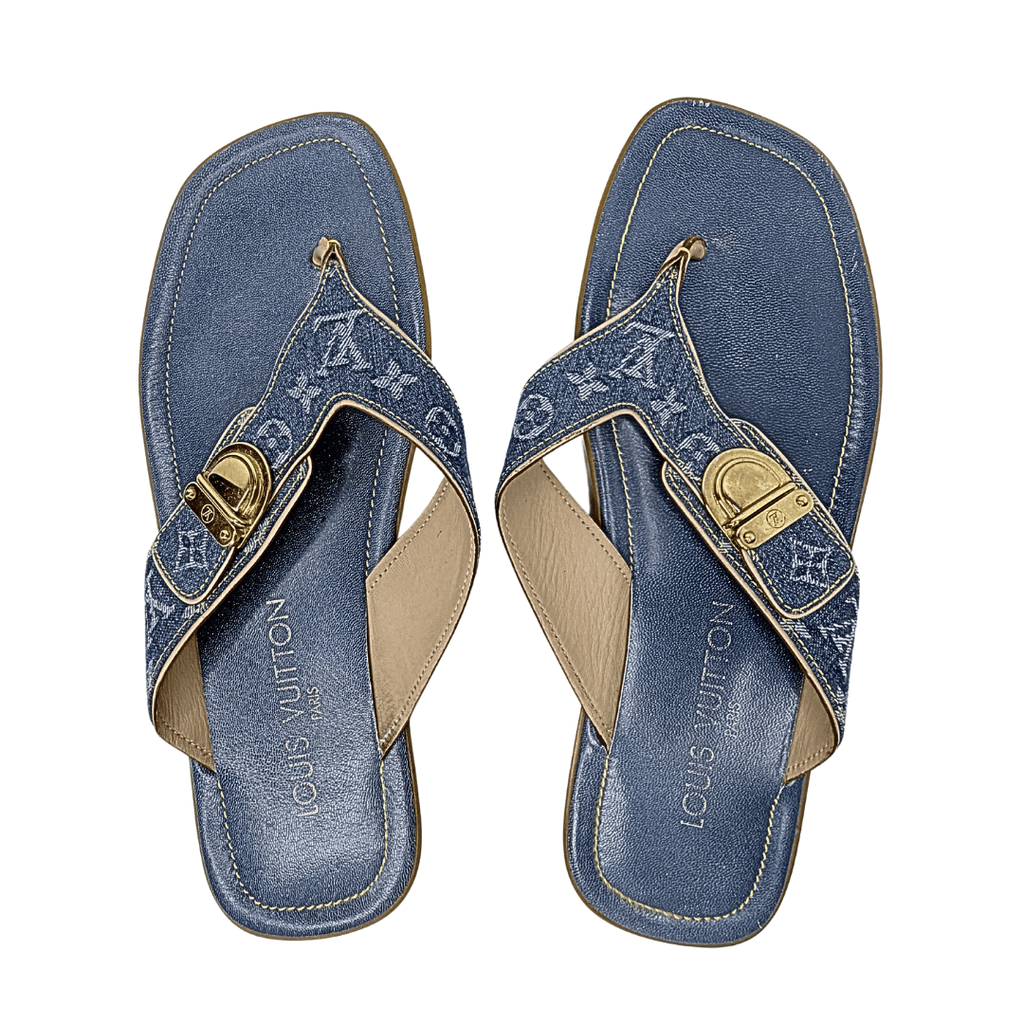 Louis Vuitton Monogram Denim Flat Sandals Flip Flops