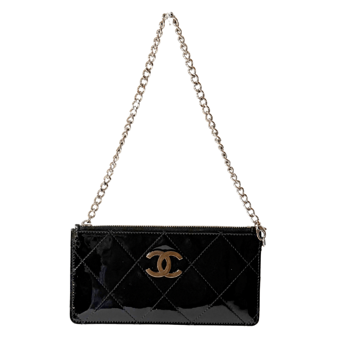Chanel Quilted Patent Leather Chain Pochette