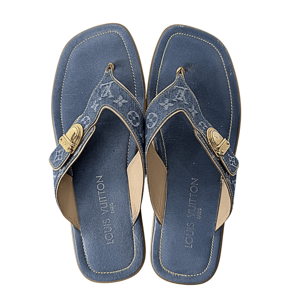 Louis Vuitton Monogram Denim Flat Sandals Flip Flops