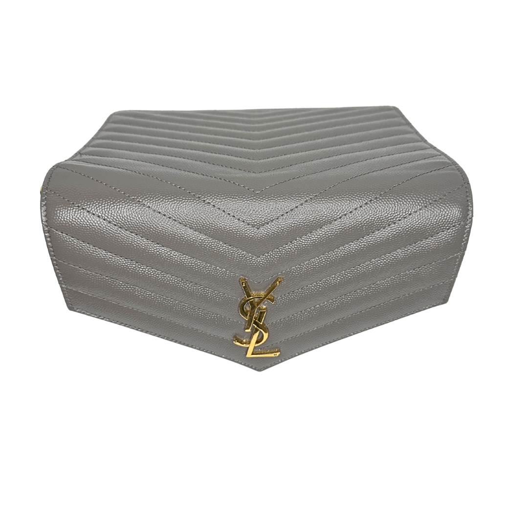 Saint Laurent Grain Leather Cassandre Flap Pouch Wristlet Clutch