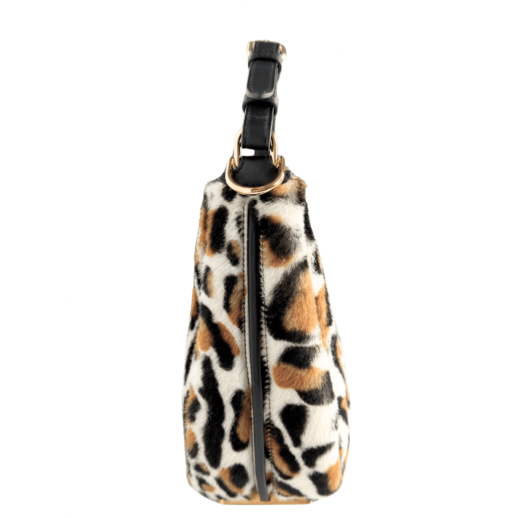 Fendi Fendigraphy Leopard Print Leather and Fur Handbag Hobo