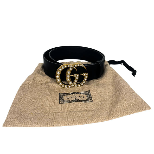 Faux Pearl Accents Leather Belt