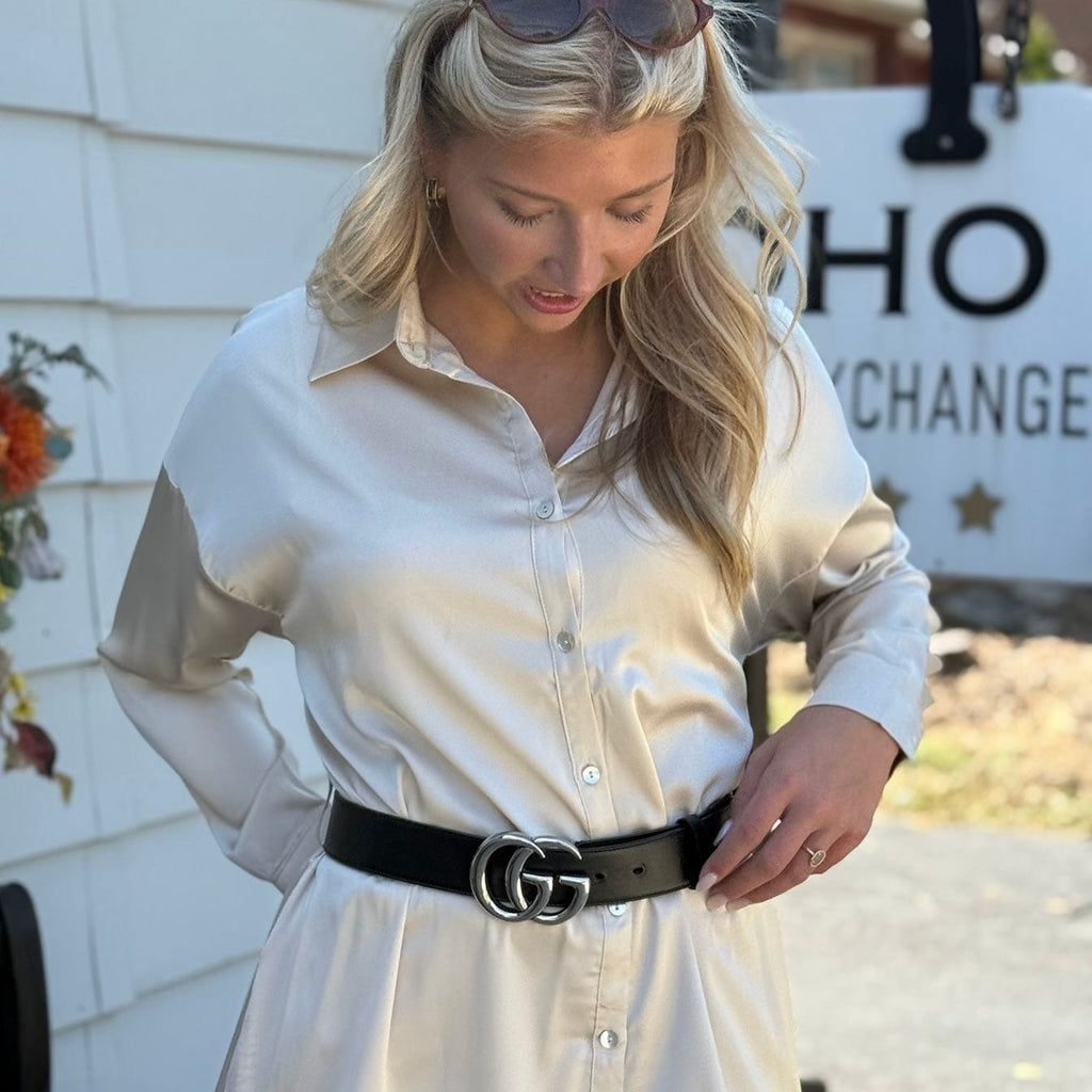 Gucci Silver Double G Leather Belt