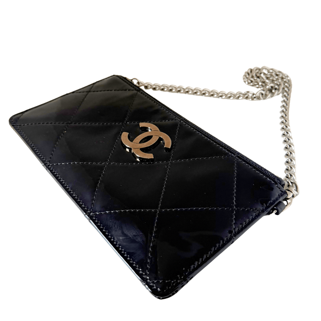 Chanel Quilted Patent Leather Chain Pochette