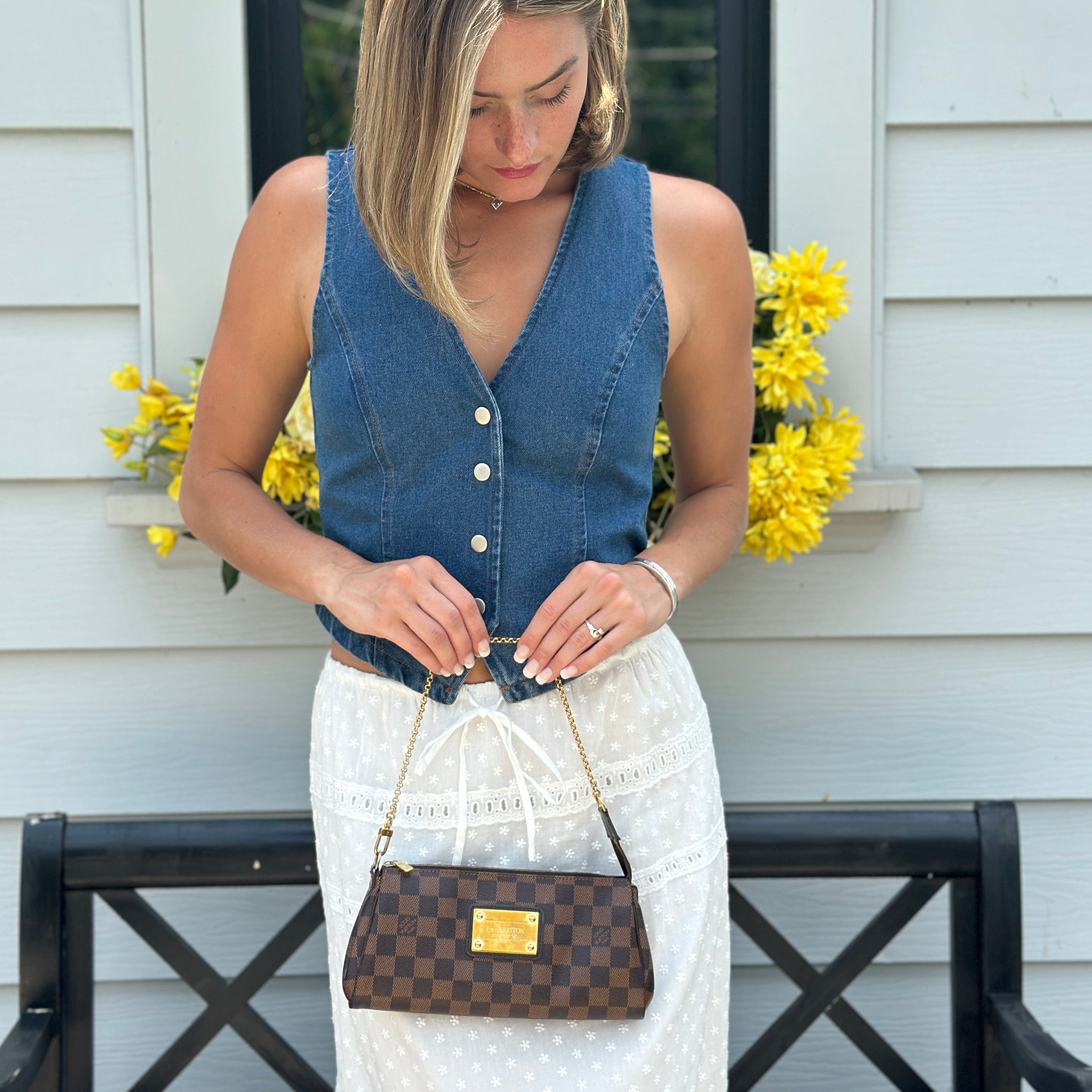 Louis Vuitton Damier Ebene Eva Pochette w/ Strap