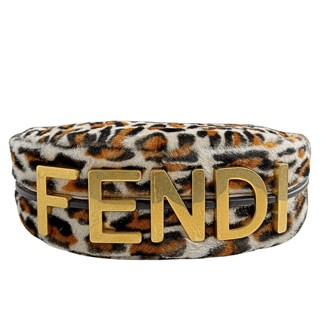 Fendi Fendigraphy Leopard Print Leather and Fur Handbag Hobo