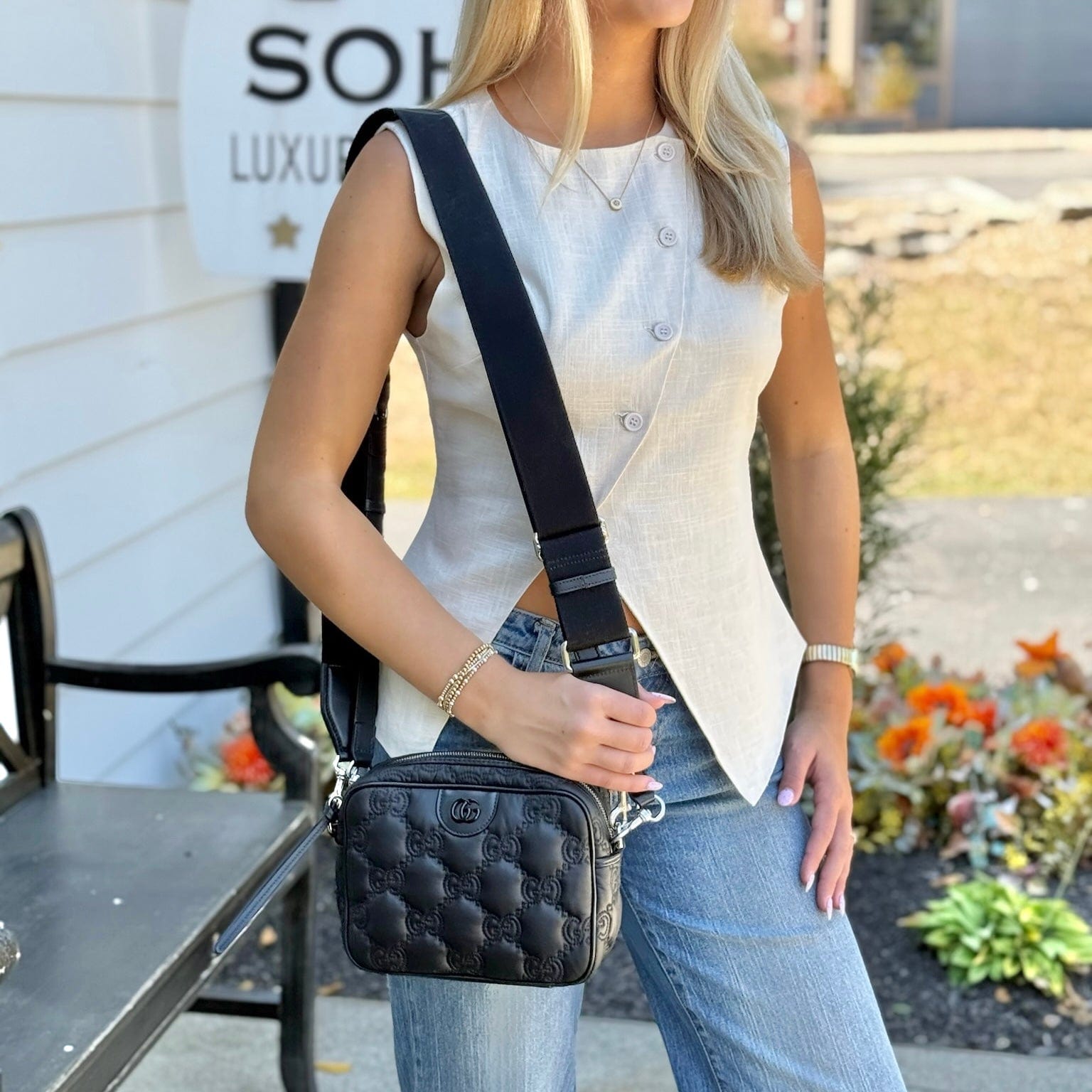 GUCCI GG Stitched Nylon Small Matelassè Crossbody Bag