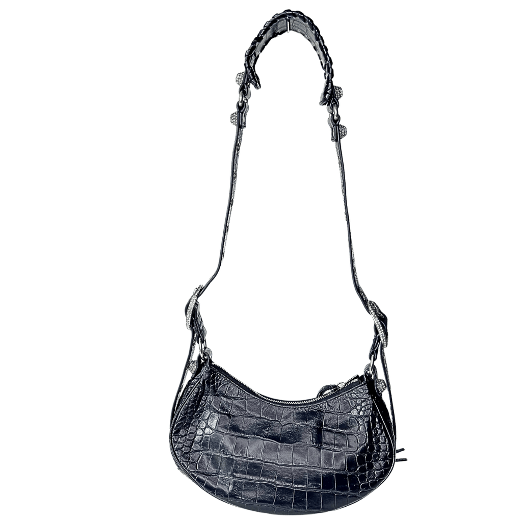Balenciaga Croc Embossed Rhinestone XS Le Cagole Shoulder Bag