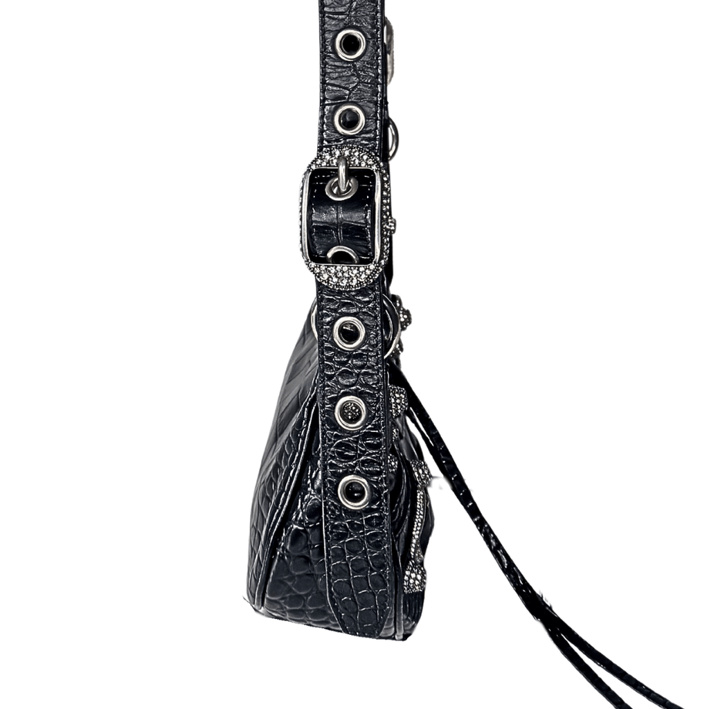 Balenciaga Croc Embossed Rhinestone XS Le Cagole Shoulder Bag