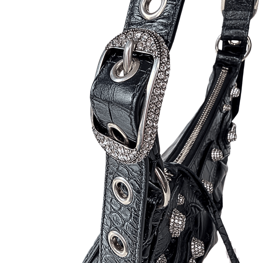 Balenciaga Croc Embossed Rhinestone XS Le Cagole Shoulder Bag
