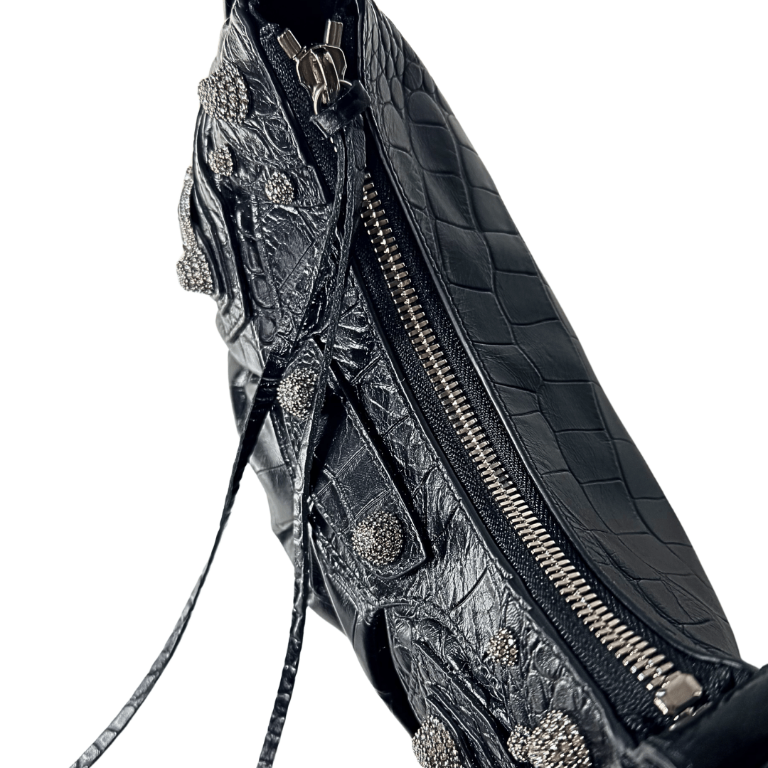 Balenciaga Croc Embossed Rhinestone XS Le Cagole Shoulder Bag