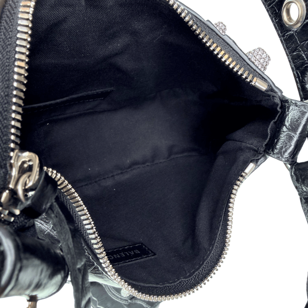 Balenciaga Croc Embossed Rhinestone XS Le Cagole Shoulder Bag