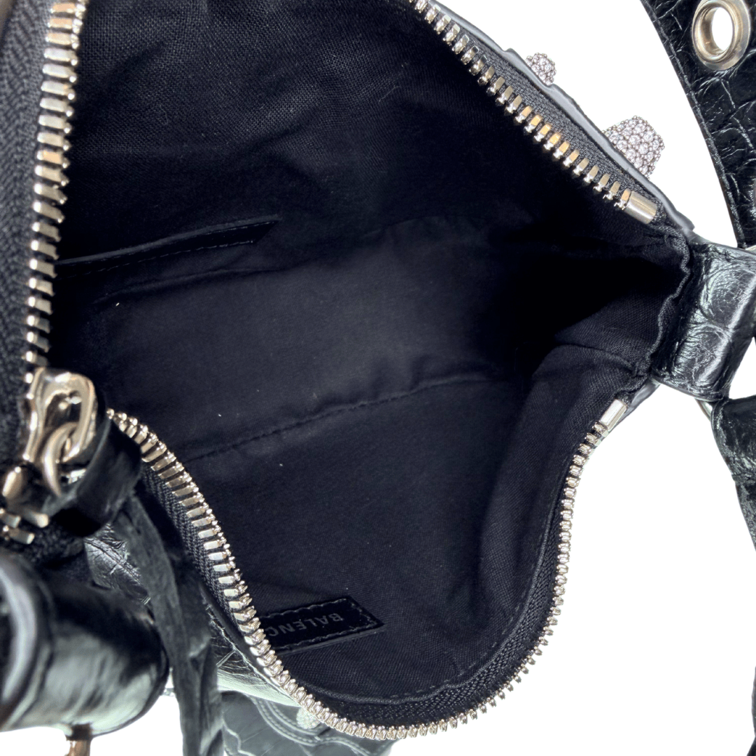Balenciaga Croc Embossed Rhinestone XS Le Cagole Shoulder Bag