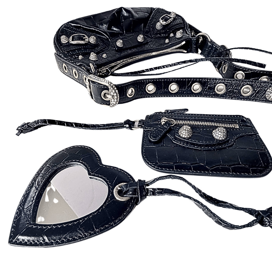 Balenciaga Croc Embossed Rhinestone XS Le Cagole Shoulder Bag