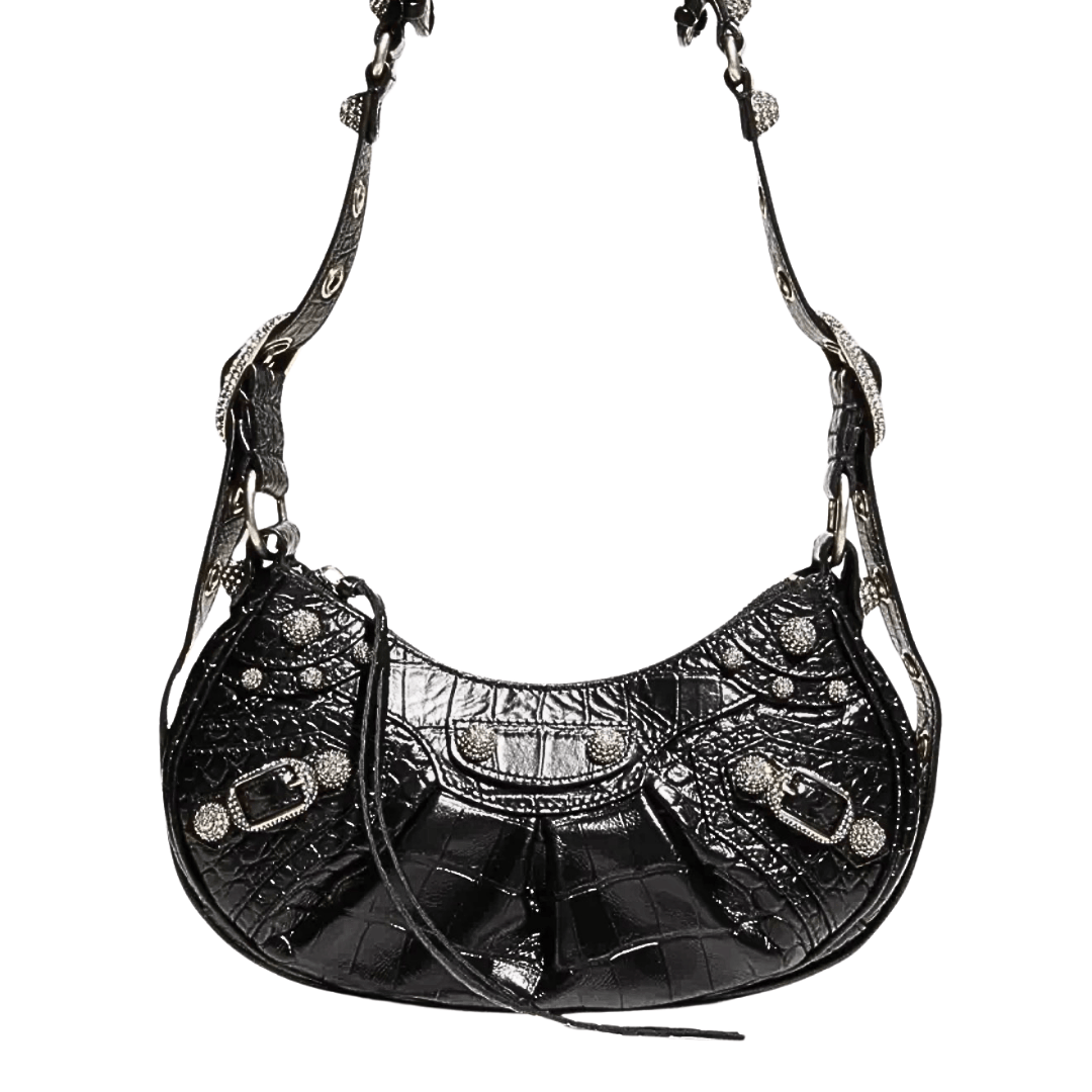 Balenciaga Croc Embossed Rhinestone XS Le Cagole Shoulder Bag