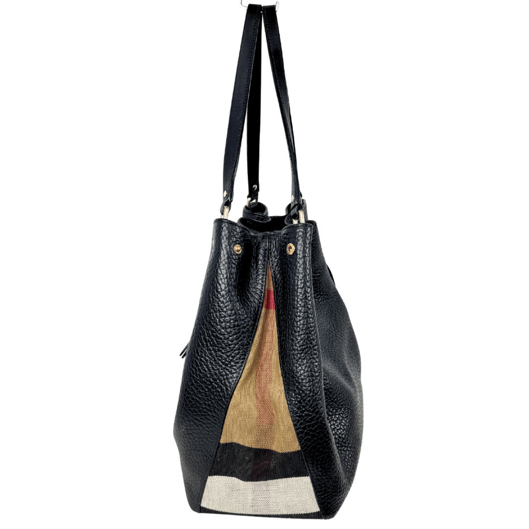 Burberry Maidstone Leather Nova Check Hobo Bucket Bag