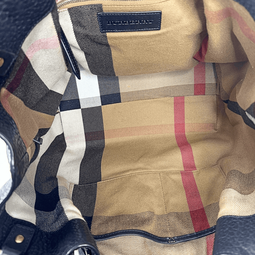 Burberry Maidstone Leather Nova Check Hobo Bucket Bag