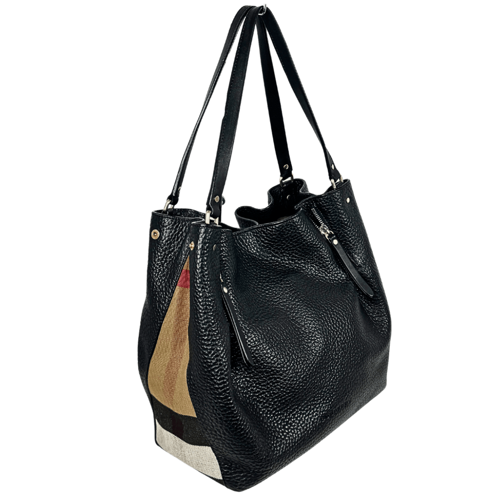 Burberry Maidstone Leather Nova Check Hobo Bucket Bag