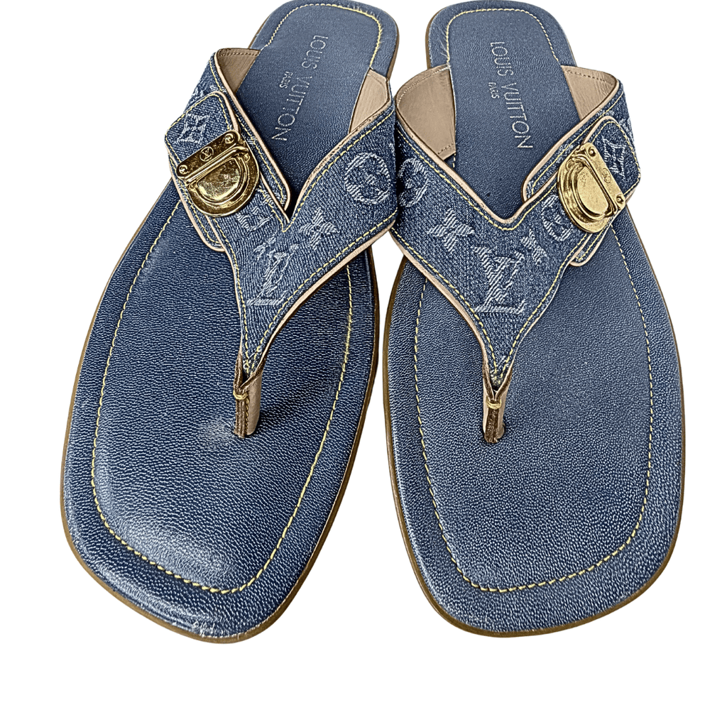 Louis Vuitton Monogram Denim Flat Sandals Flip Flops