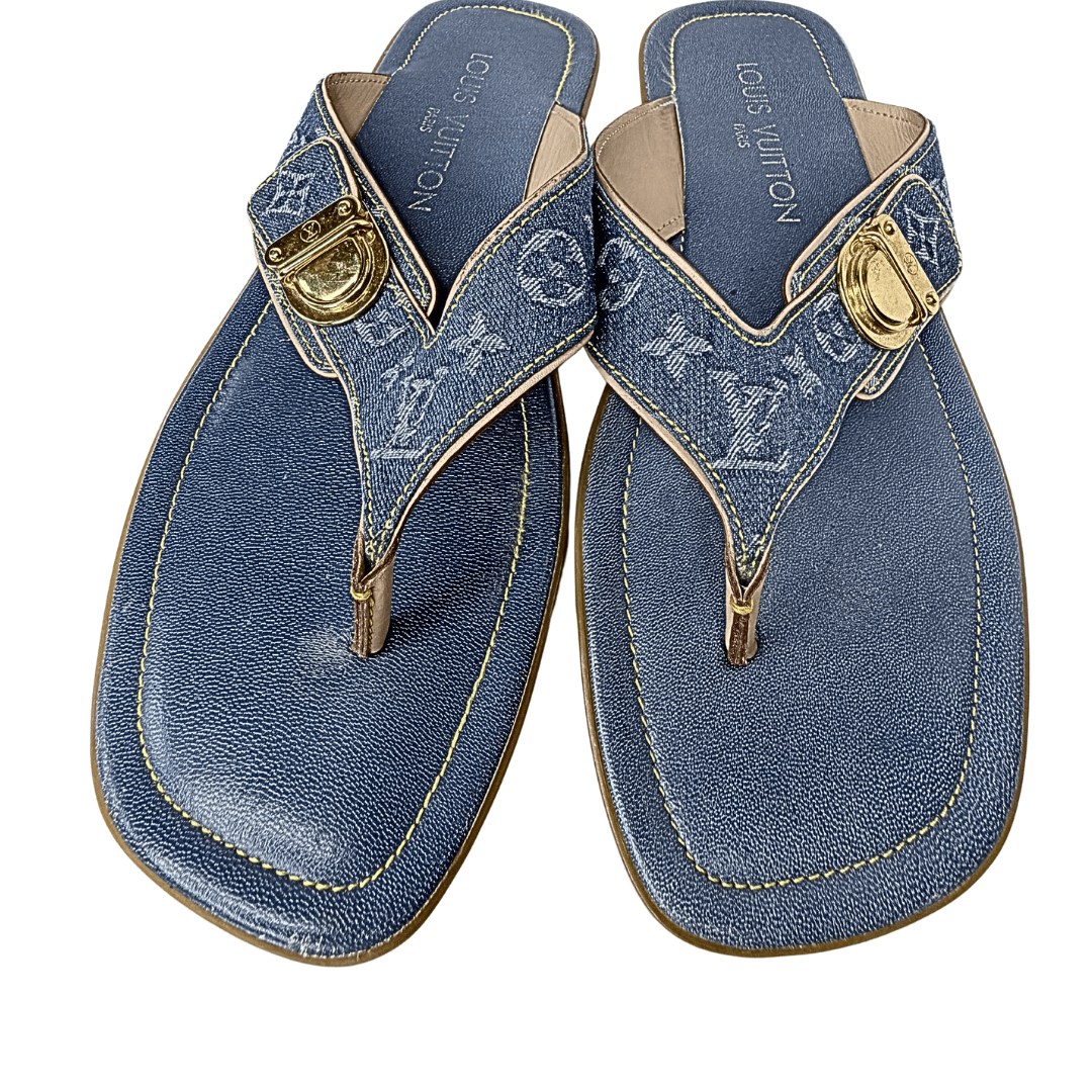 Louis Vuitton Monogram Denim Flat Sandals Flip Flops