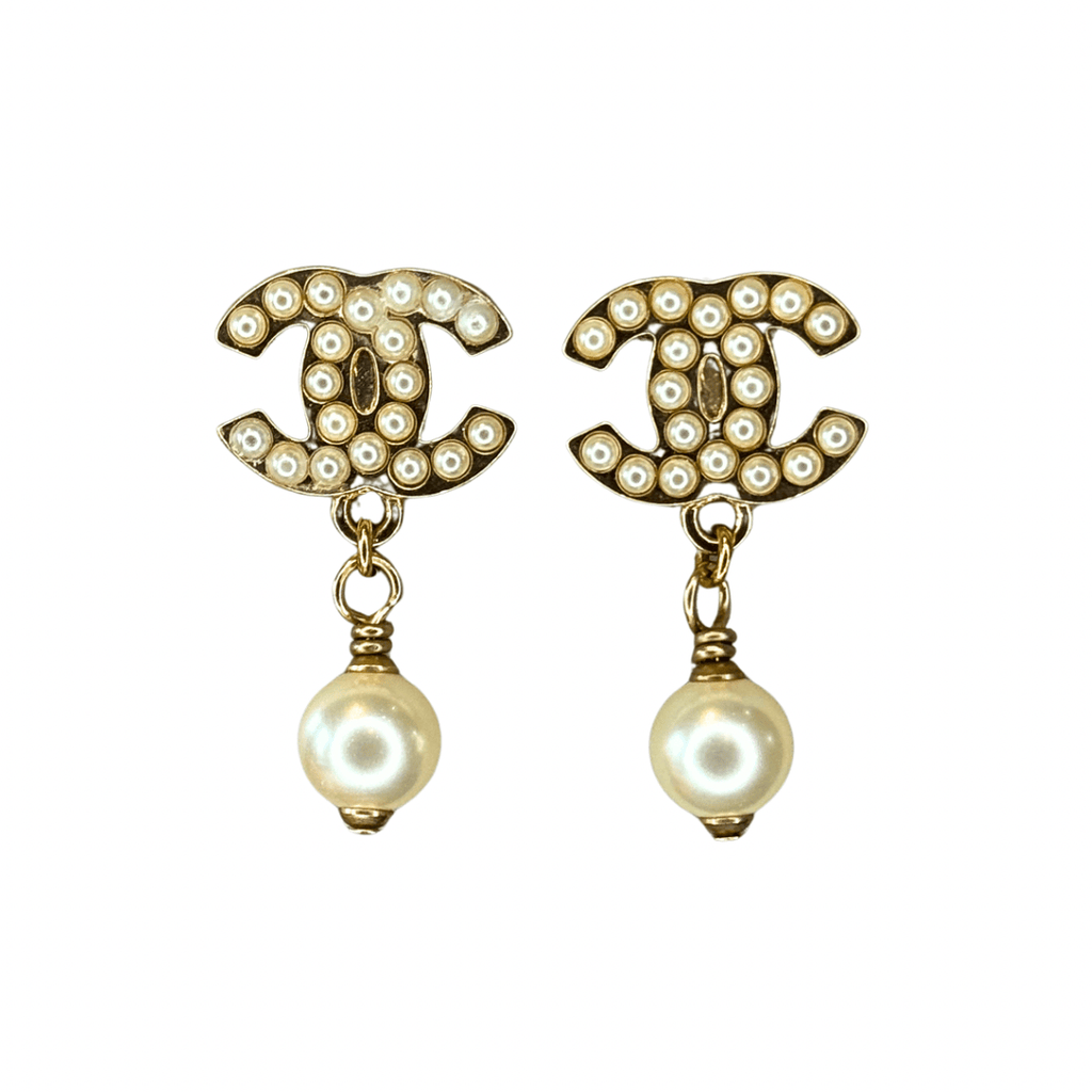 Chanel CC Pearl Drop Earrings
