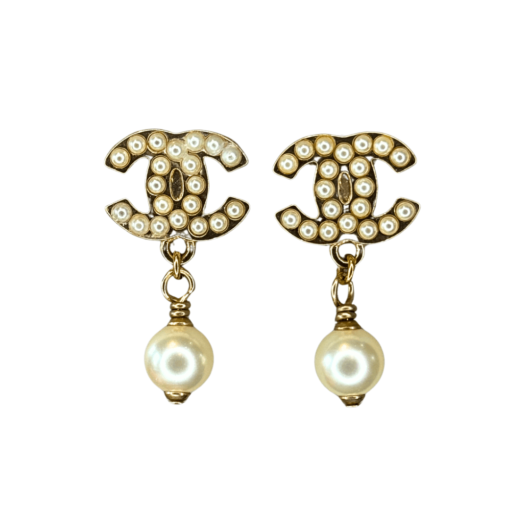 Chanel CC Pearl Drop Earrings