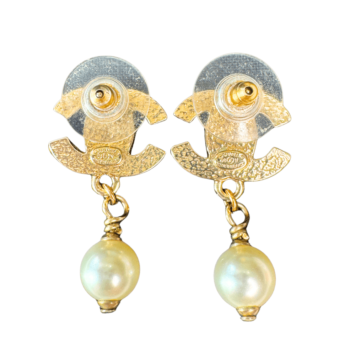 Chanel CC Pearl Drop Earrings