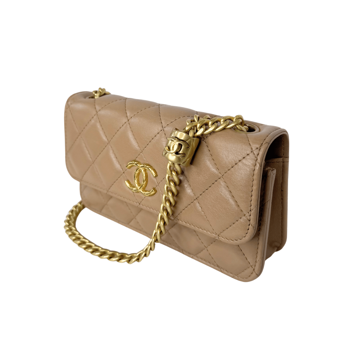 Chanel Quilted Flap Crush Phone Holder with Chain