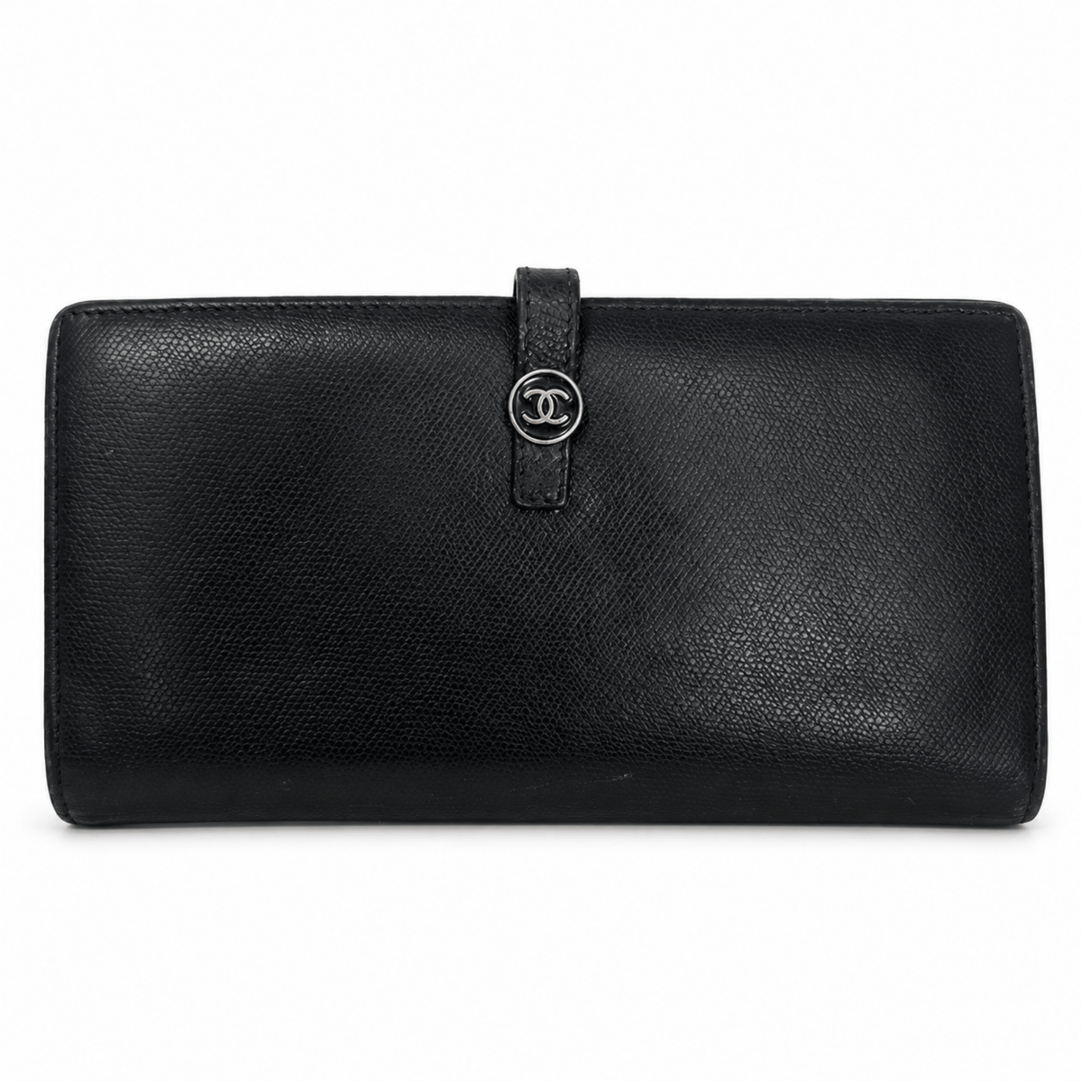 Chanel CC Button Black Leather Long Wallet