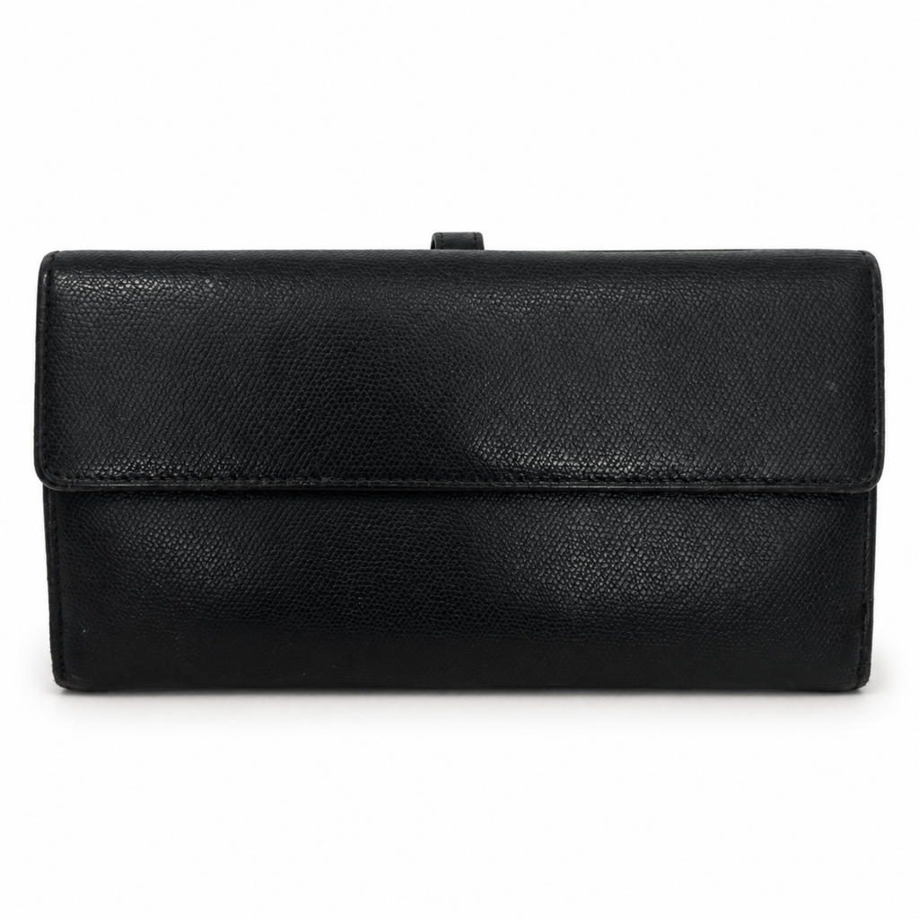 Chanel CC Button Black Leather Long Wallet
