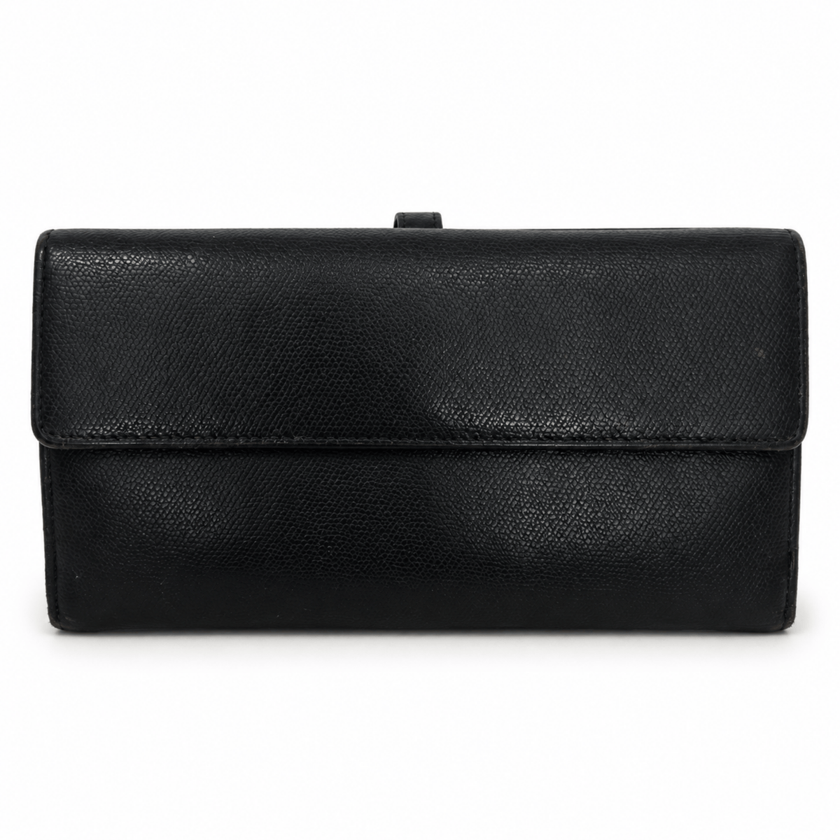 Chanel CC Button Black Leather Long Wallet