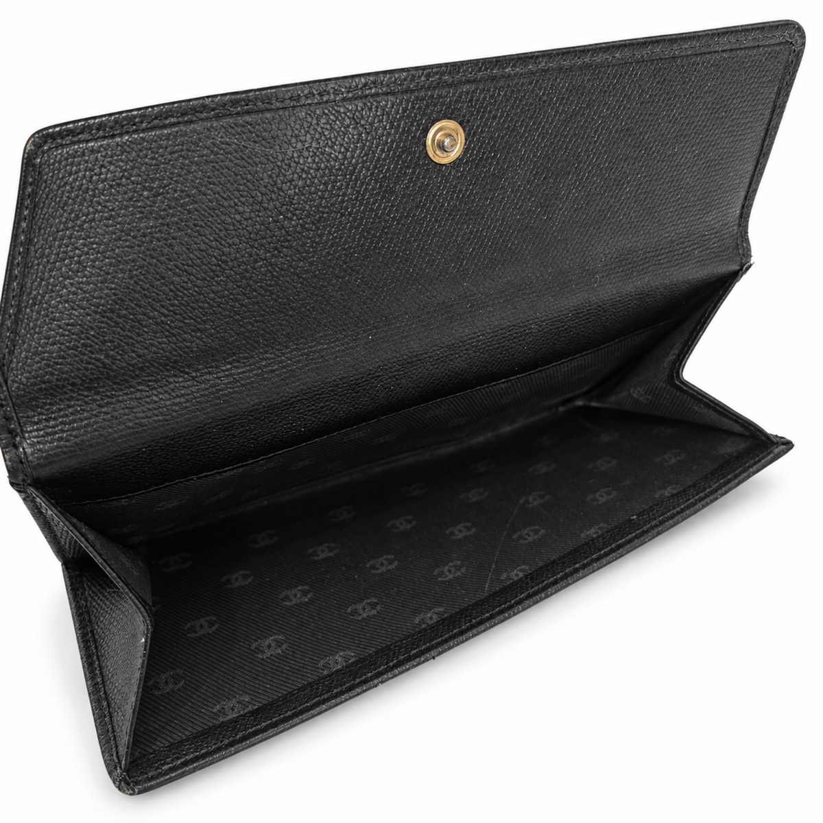 Chanel CC Button Black Leather Long Wallet