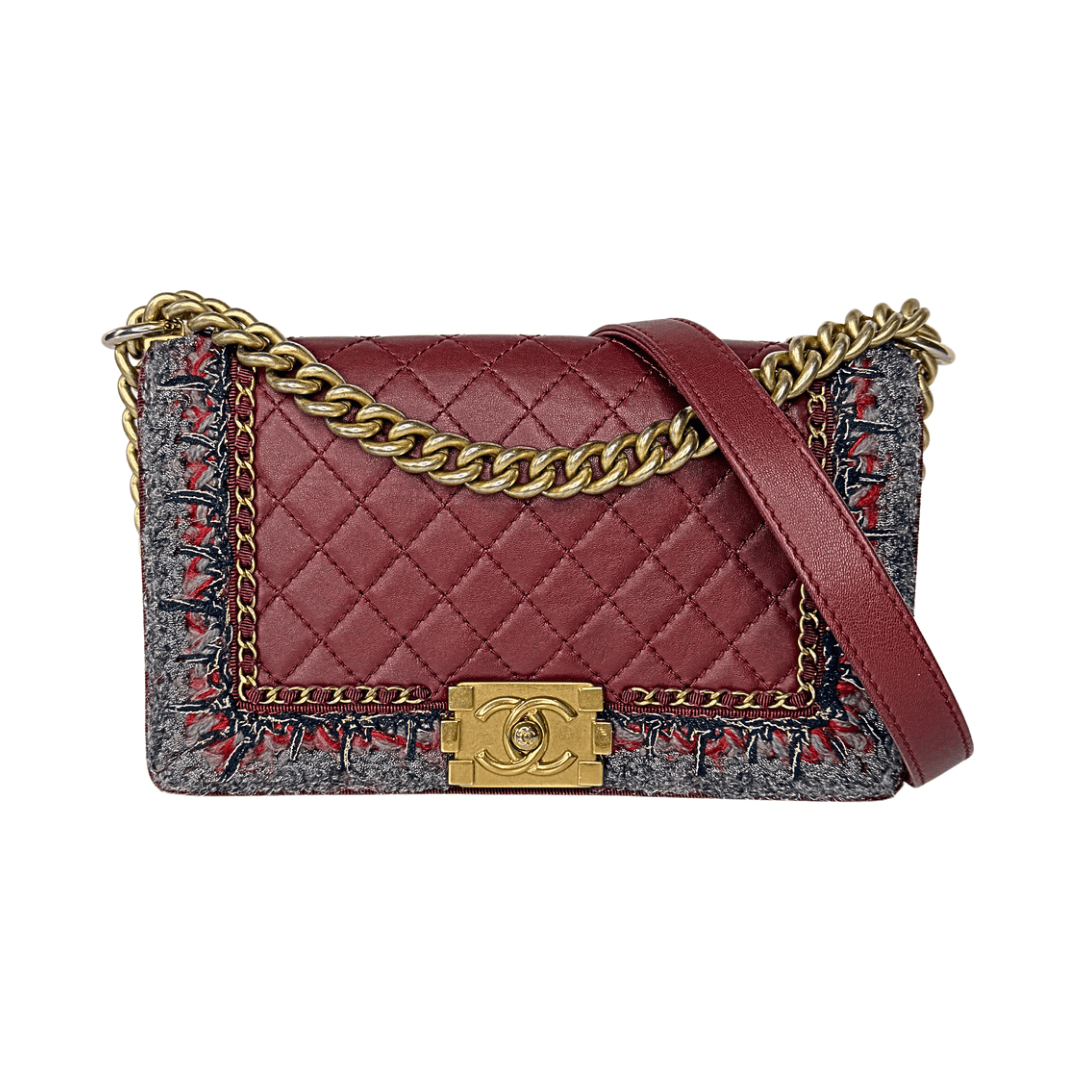 Chanel Tweed Lambskin Quilted Medium Braided Jacket Boy Bag