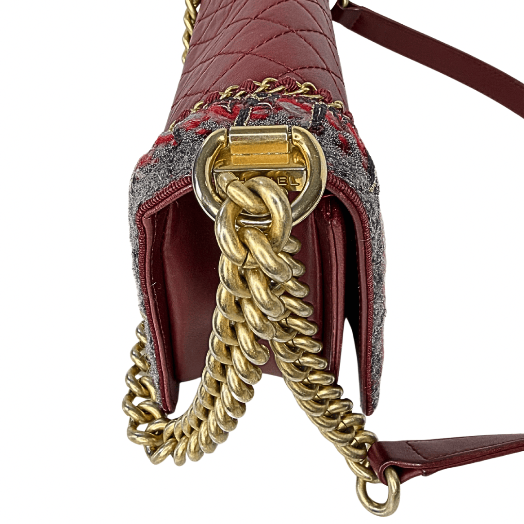 Chanel Tweed Lambskin Quilted Medium Braided Jacket Boy Bag