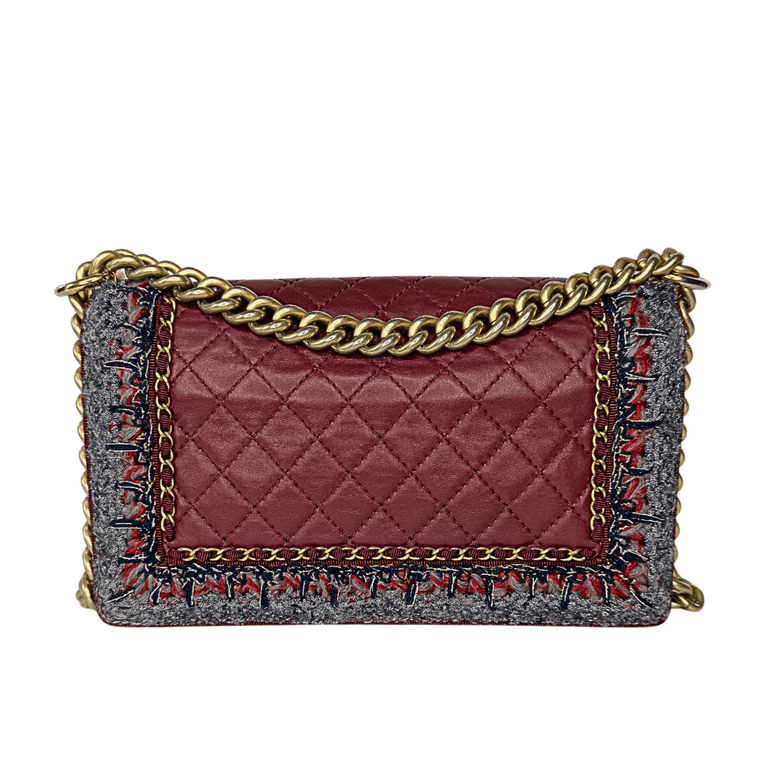 Chanel Tweed Lambskin Quilted Medium Braided Jacket Boy Bag